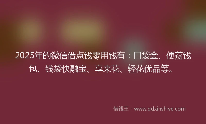 2025年的微信借点钱零用钱有：口袋金、便荔钱包、钱袋快融宝、享来花、轻花优品等。