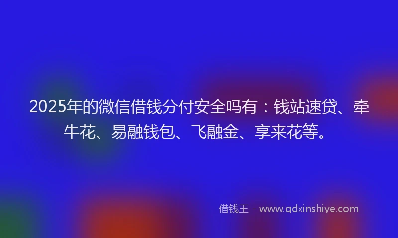 2025年的微信借钱分付安全吗有：钱站速贷、牵牛花、易融钱包、飞融金、享来花等。