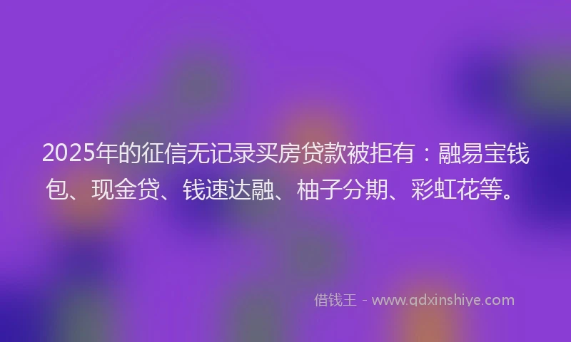 2025年的征信无记录买房贷款被拒有：融易宝钱包、现金贷、钱速达融、柚子分期、彩虹花等。