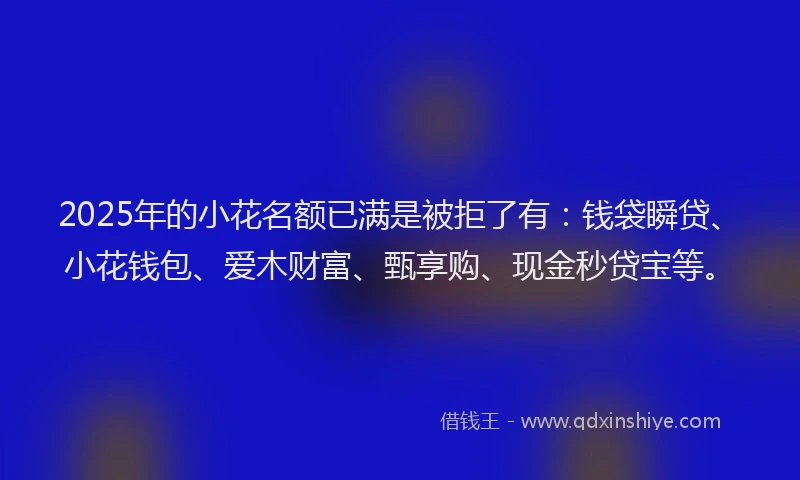 2025年的小花名额已满是被拒了有：钱袋瞬贷、小花钱包、爱木财富、甄享购、现金秒贷宝等。