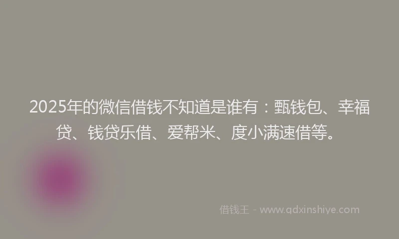 2025年的微信借钱不知道是谁有：甄钱包、幸福贷、钱贷乐借、爱帮米、度小满速借等。