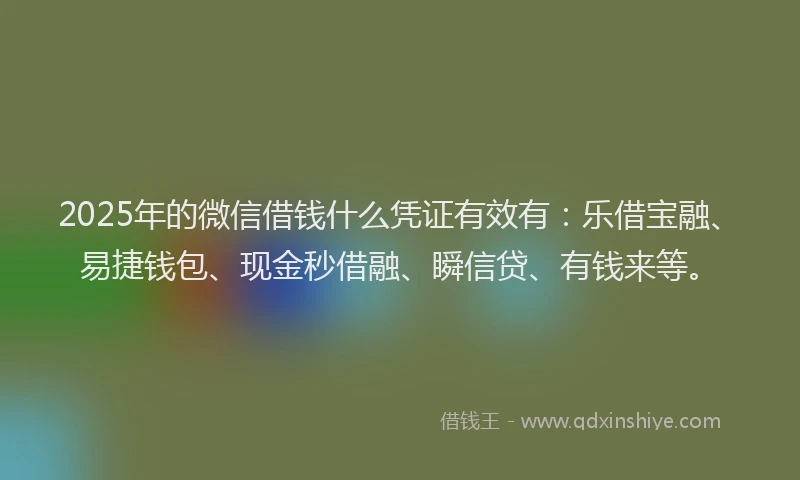 2025年的微信借钱什么凭证有效有：乐借宝融、易捷钱包、现金秒借融、瞬信贷、有钱来等。