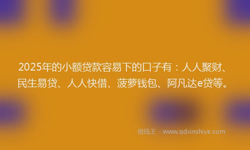 2025年的小额贷款容易下的口子有：人人聚财、民生易贷、人人快借、菠萝钱包、阿凡达e贷等。