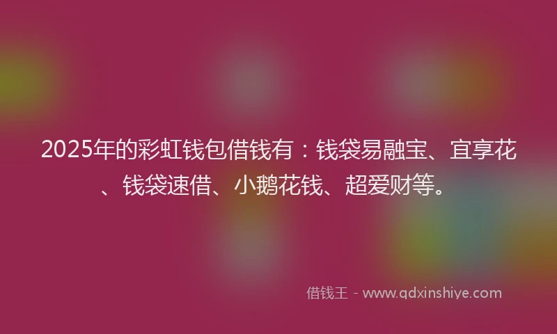 2025年的彩虹钱包借钱有：钱袋易融宝、宜享花、钱袋速借、小鹅花钱、超爱财等。