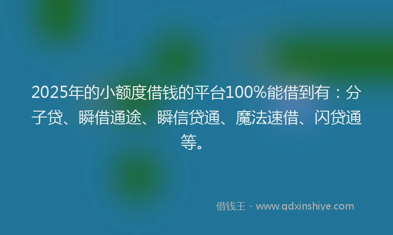 2025年的小额度借钱的平台100%能借到有：分子贷、瞬借通途、瞬信贷通、魔法速借、闪贷通等。