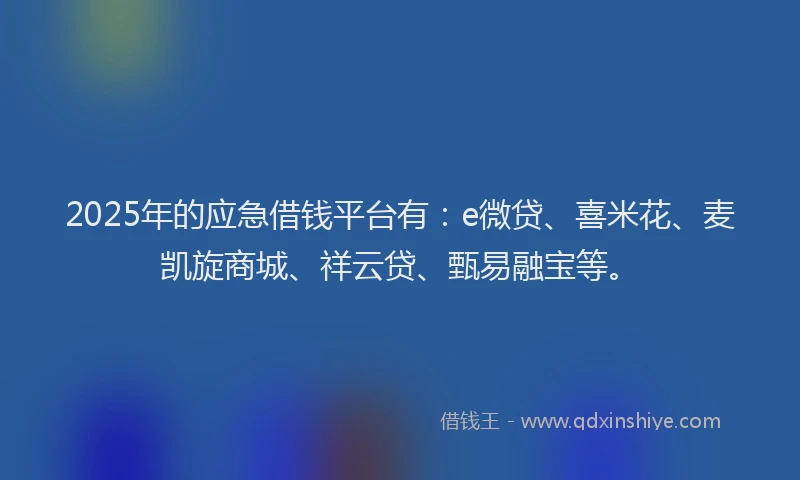 2025年的应急借钱平台有：e微贷、喜米花、麦凯旋商城、祥云贷、甄易融宝等。