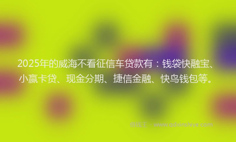 2025年的威海不看征信车贷款有：钱袋快融宝、小赢卡贷、现金分期、捷信金融、快鸟钱包等。