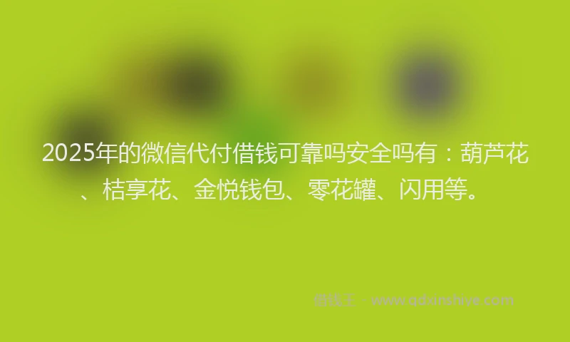 2025年的微信代付借钱可靠吗安全吗有：葫芦花、桔享花、金悦钱包、零花罐、闪用等。