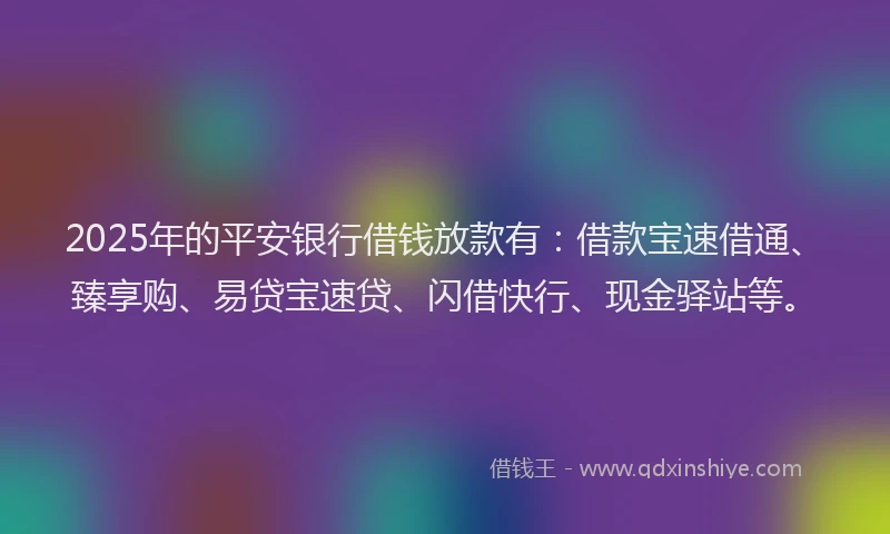 2025年的平安银行借钱放款有：借款宝速借通、臻享购、易贷宝速贷、闪借快行、现金驿站等。