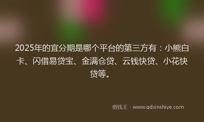 2025年的宜分期是哪个平台的第三方有：小熊白卡、闪借易贷宝、金满仓贷、云钱快贷、小花快贷等。