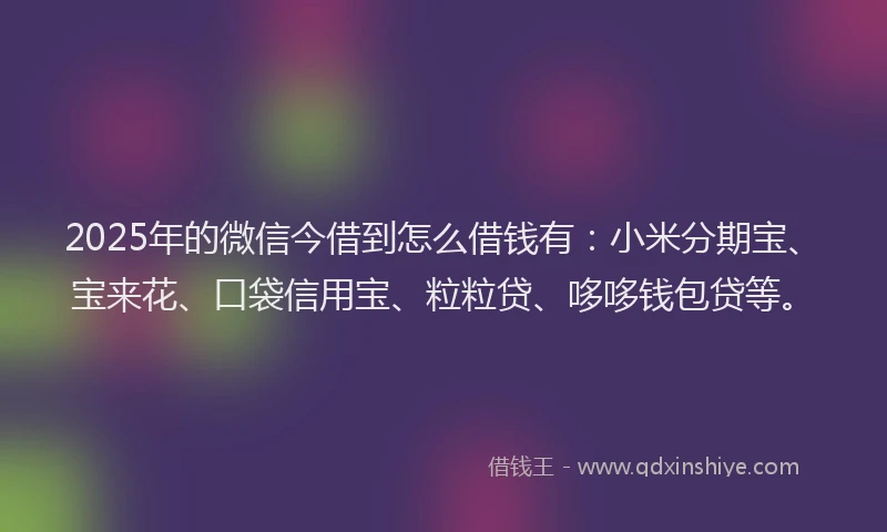 2025年的微信今借到怎么借钱有：小米分期宝、宝来花、口袋信用宝、粒粒贷、哆哆钱包贷等。