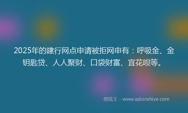 2025年的建行网点申请被拒网申有：呼吸金、金钥匙贷、人人聚财、口袋财富、宜花呗等。