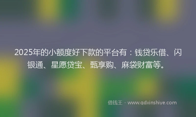 2025年的小额度好下款的平台有：钱贷乐借、闪银通、星愿贷宝、甄享购、麻袋财富等。