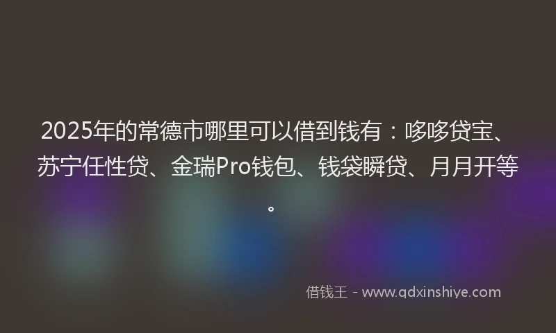 2025年的常德市哪里可以借到钱有：哆哆贷宝、苏宁任性贷、金瑞Pro钱包、钱袋瞬贷、月月开等。