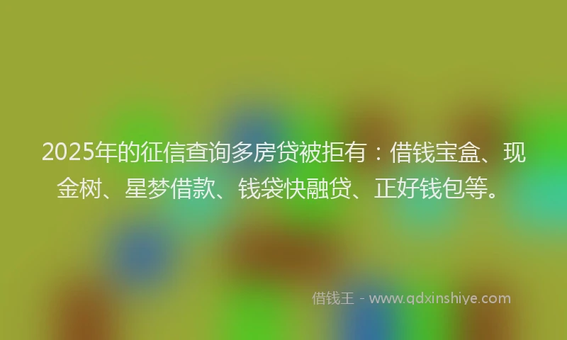 2025年的征信查询多房贷被拒有：借钱宝盒、现金树、星梦借款、钱袋快融贷、正好钱包等。