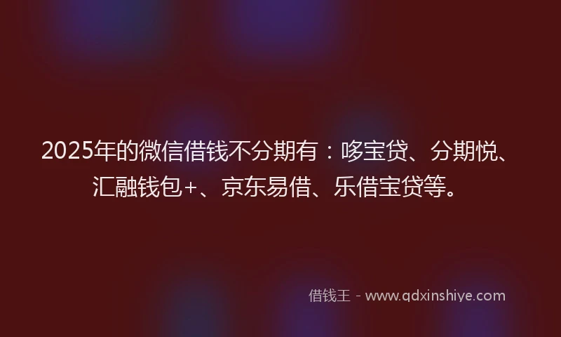 2025年的微信借钱不分期有：哆宝贷、分期悦、汇融钱包+、京东易借、乐借宝贷等。