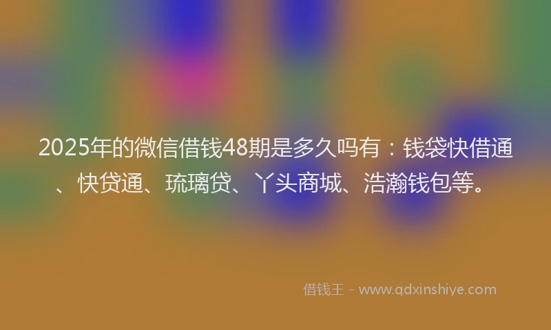 2025年的微信借钱48期是多久吗有：钱袋快借通、快贷通、琉璃贷、丫头商城、浩瀚钱包等。