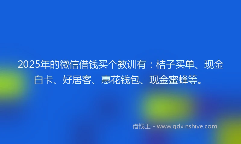 2025年的微信借钱买个教训有：桔子买单、现金白卡、好居客、惠花钱包、现金蜜蜂等。