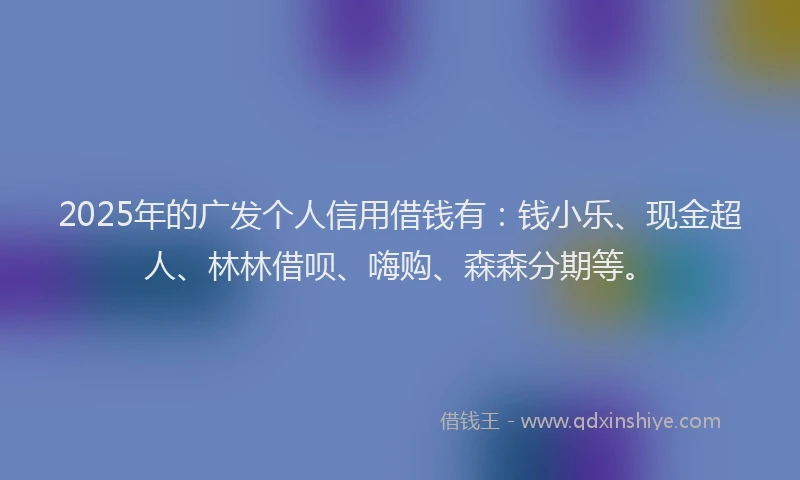 2025年的广发个人信用借钱有：钱小乐、现金超人、林林借呗、嗨购、森森分期等。