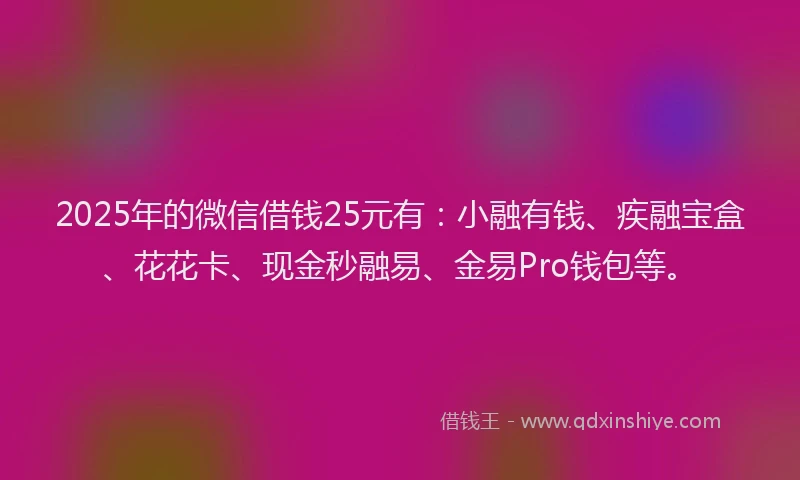 2025年的微信借钱25元有：小融有钱、疾融宝盒、花花卡、现金秒融易、金易Pro钱包等。