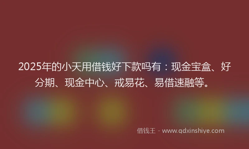 2025年的小天用借钱好下款吗有：现金宝盒、好分期、现金中心、戒易花、易借速融等。