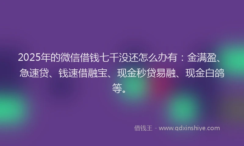 2025年的微信借钱七千没还怎么办有：金满盈、急速贷、钱速借融宝、现金秒贷易融、现金白鸽等。