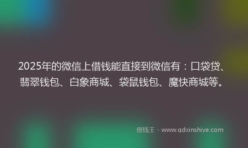 2025年的微信上借钱能直接到微信有：口袋贷、翡翠钱包、白象商城、袋鼠钱包、魔快商城等。