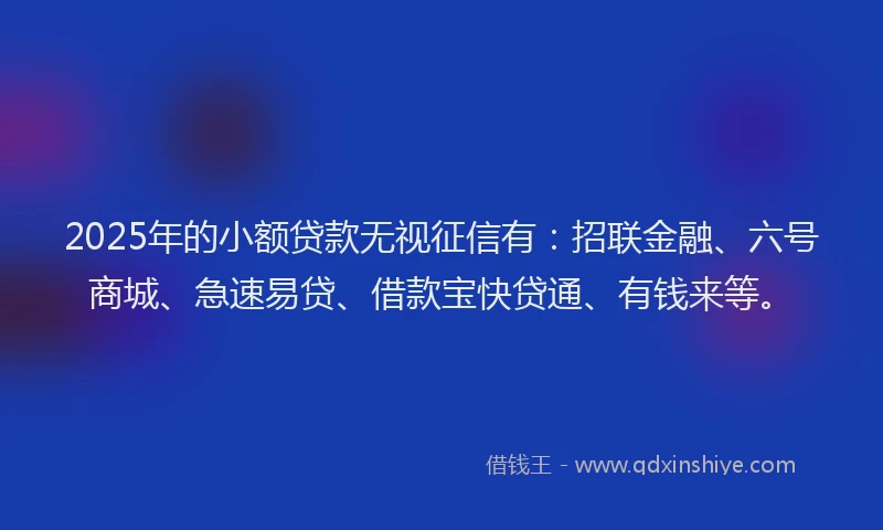 2025年的小额贷款无视征信有：招联金融、六号商城、急速易贷、借款宝快贷通、有钱来等。