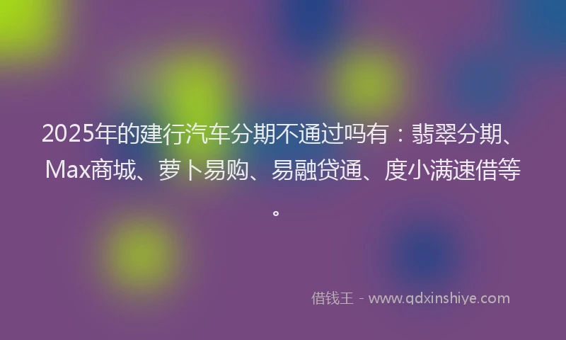 2025年的建行汽车分期不通过吗有：翡翠分期、Max商城、萝卜易购、易融贷通、度小满速借等。