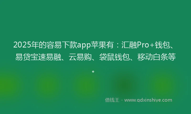 2025年的容易下款app苹果有：汇融Pro+钱包、易贷宝速易融、云易购、袋鼠钱包、移动白条等。