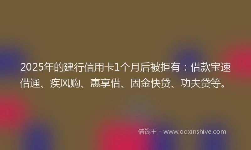 2025年的建行信用卡1个月后被拒有：借款宝速借通、疾风购、惠享借、固金快贷、功夫贷等。