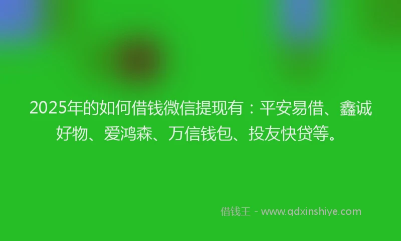 2025年的如何借钱微信提现有：平安易借、鑫诚好物、爱鸿森、万信钱包、投友快贷等。