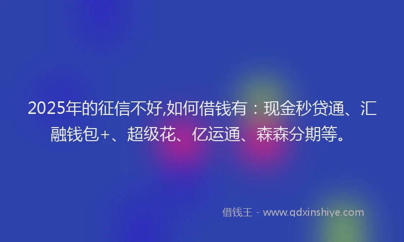2025年的征信不好,如何借钱有：现金秒贷通、汇融钱包+、超级花、亿运通、森森分期等。