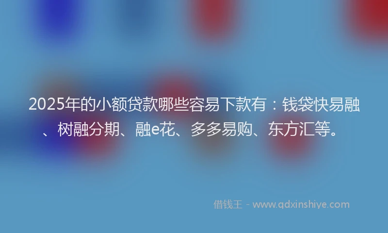 2025年的小额贷款哪些容易下款有：钱袋快易融、树融分期、融e花、多多易购、东方汇等。