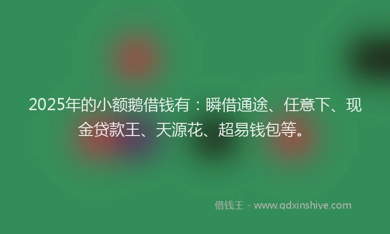2025年的小额鹅借钱有：瞬借通途、任意下、现金贷款王、天源花、超易钱包等。