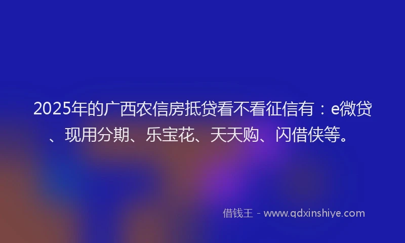 2025年的广西农信房抵贷看不看征信有：e微贷、现用分期、乐宝花、天天购、闪借侠等。