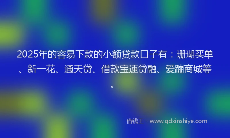 2025年的容易下款的小额贷款口子有：珊瑚买单、新一花、通天贷、借款宝速贷融、爱蹦商城等。