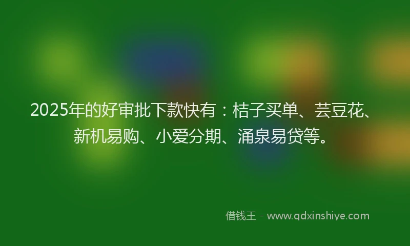 2025年的好审批下款快有：桔子买单、芸豆花、新机易购、小爱分期、涌泉易贷等。
