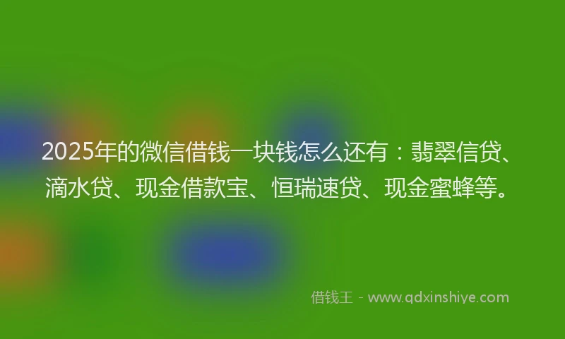 2025年的微信借钱一块钱怎么还有：翡翠信贷、滴水贷、现金借款宝、恒瑞速贷、现金蜜蜂等。