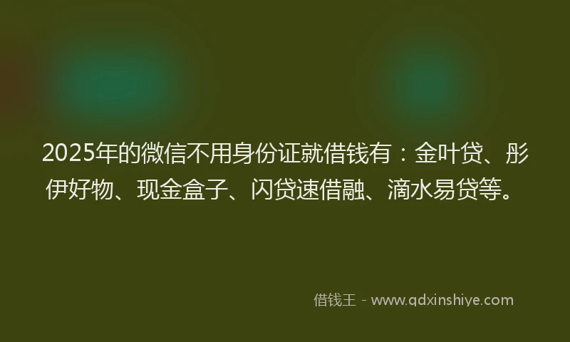 2025年的微信不用身份证就借钱有：金叶贷、彤伊好物、现金盒子、闪贷速借融、滴水易贷等。
