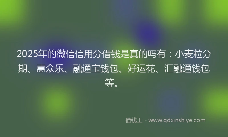 2025年的微信信用分借钱是真的吗有：小麦粒分期、惠众乐、融通宝钱包、好运花、汇融通钱包等。