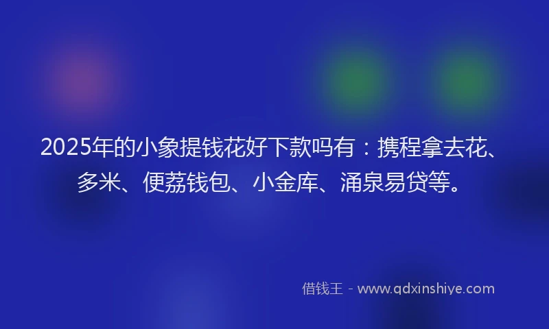 2025年的小象提钱花好下款吗有：携程拿去花、多米、便荔钱包、小金库、涌泉易贷等。