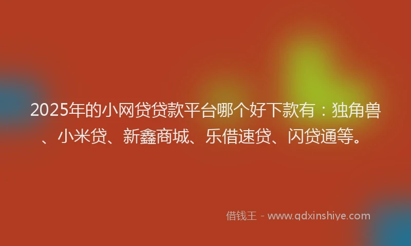 2025年的小网贷贷款平台哪个好下款有：独角兽、小米贷、新鑫商城、乐借速贷、闪贷通等。