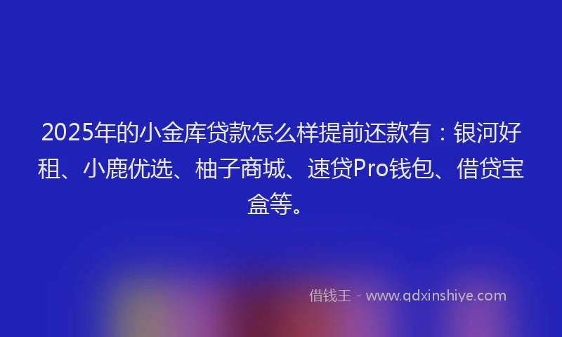 2025年的小金库贷款怎么样提前还款有：银河好租、小鹿优选、柚子商城、速贷Pro钱包、借贷宝盒等。