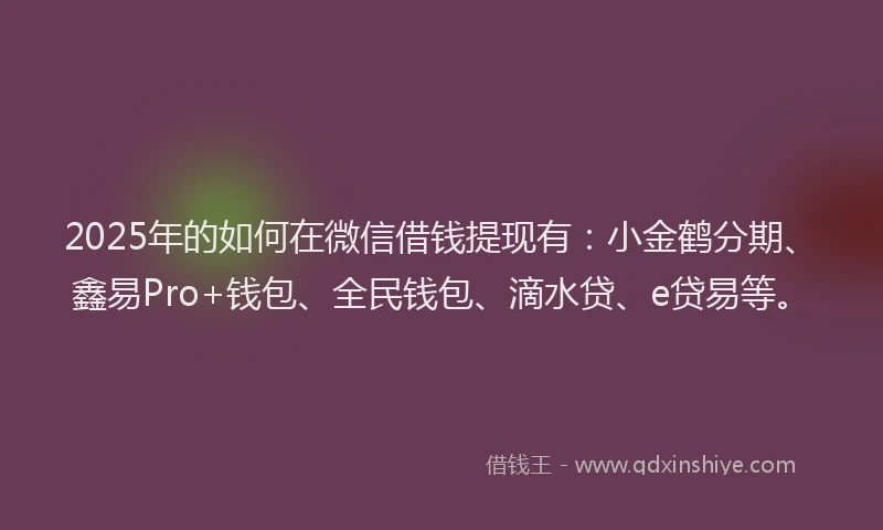 2025年的如何在微信借钱提现有：小金鹤分期、鑫易Pro+钱包、全民钱包、滴水贷、e贷易等。