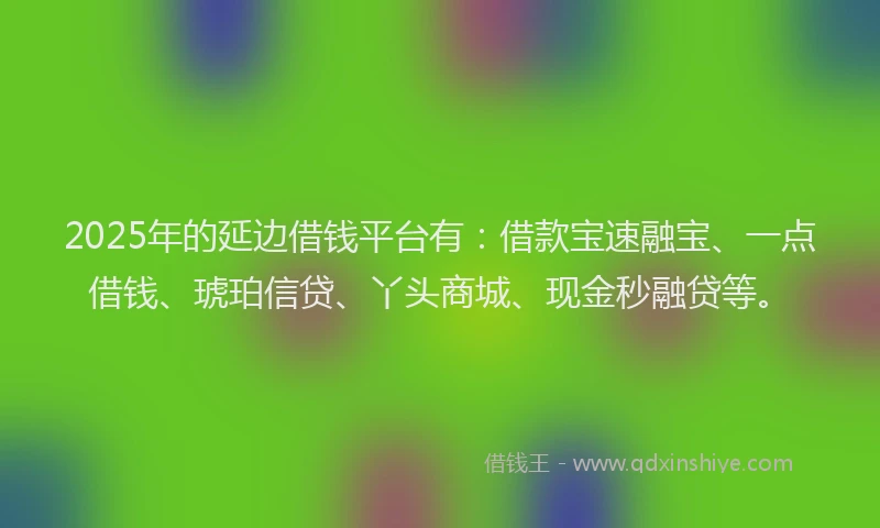 2025年的延边借钱平台有：借款宝速融宝、一点借钱、琥珀信贷、丫头商城、现金秒融贷等。