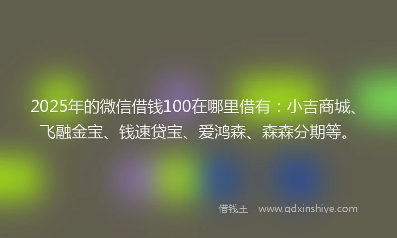 2025年的微信借钱100在哪里借有：小吉商城、飞融金宝、钱速贷宝、爱鸿森、森森分期等。