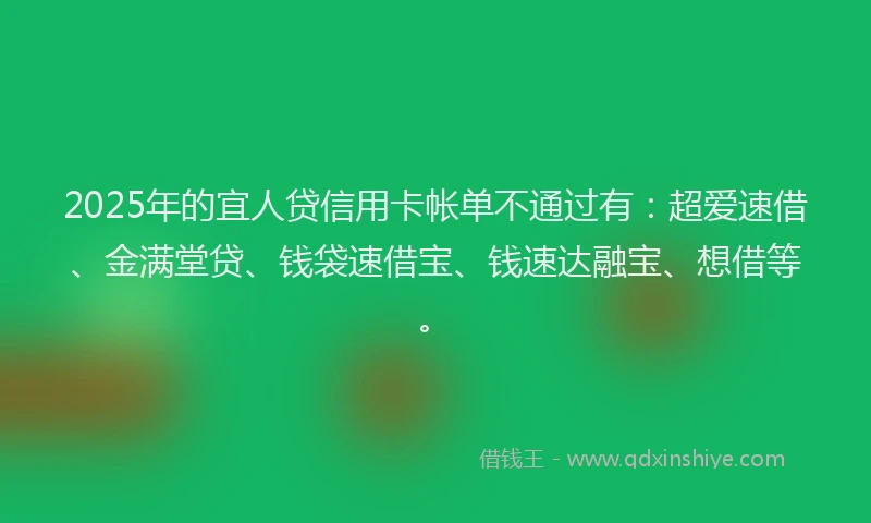 2025年的宜人贷信用卡帐单不通过有：超爱速借、金满堂贷、钱袋速借宝、钱速达融宝、想借等。
