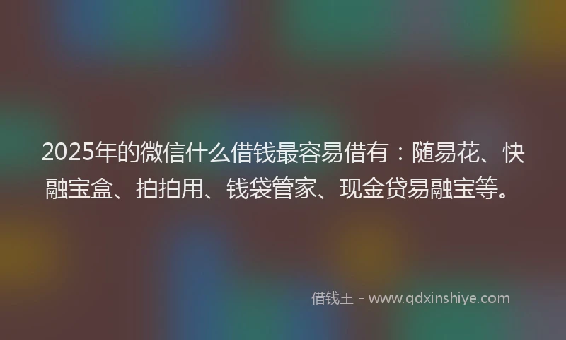 2025年的微信什么借钱最容易借有：随易花、快融宝盒、拍拍用、钱袋管家、现金贷易融宝等。