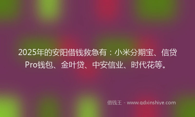2025年的安阳借钱救急有：小米分期宝、信贷Pro钱包、金叶贷、中安信业、时代花等。